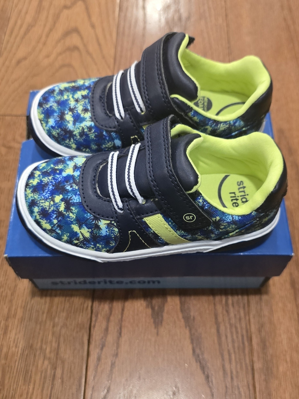 Stride Rite Navy & Lime Green Palm-Print Kids Sneakers